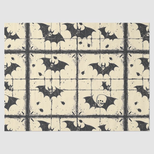 Papel De Seda Cream Denim Grunge Patchwork with Bats (2) (Anverso)