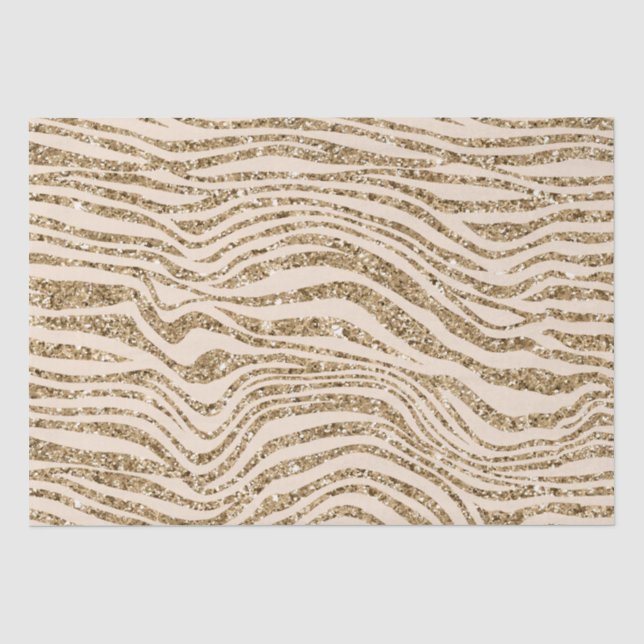 Papel De Seda Cream Gold Faux Purpurina Zebra (Anverso)
