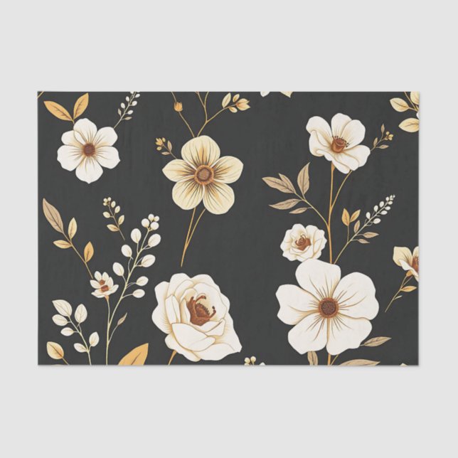 Papel De Seda Cream Gold Floral Black Pattern (Anverso)