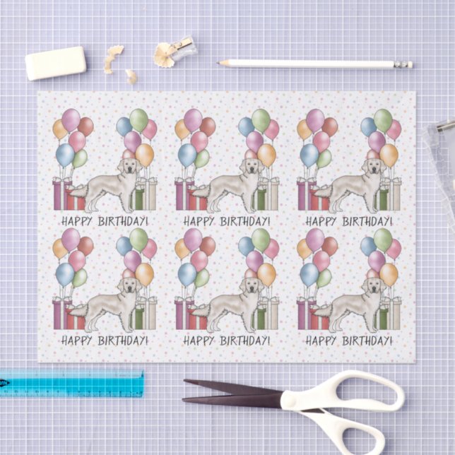 Papel De Seda Cream Golden Retriever Colorful Birday (Artesanía)