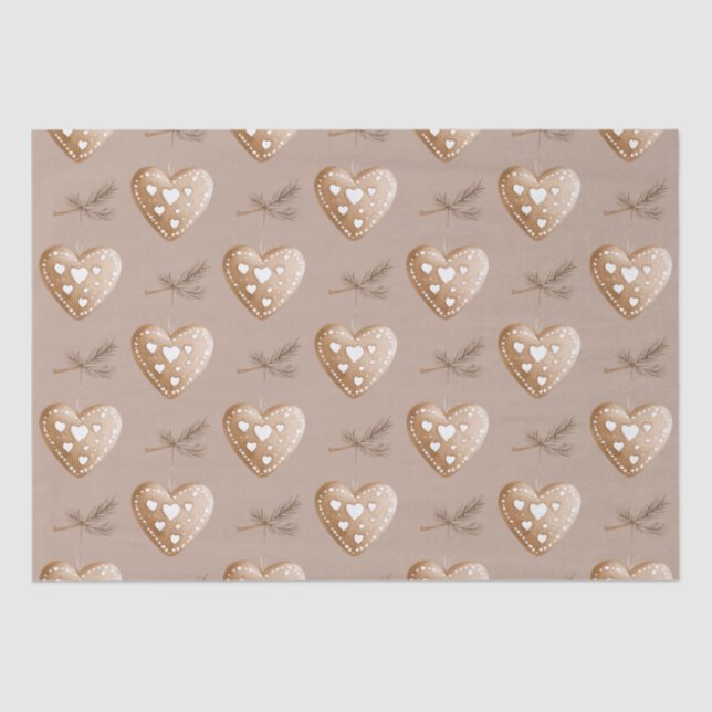 Papel De Seda Cream Heart Gingerbread Cookie Navidades (Anverso)