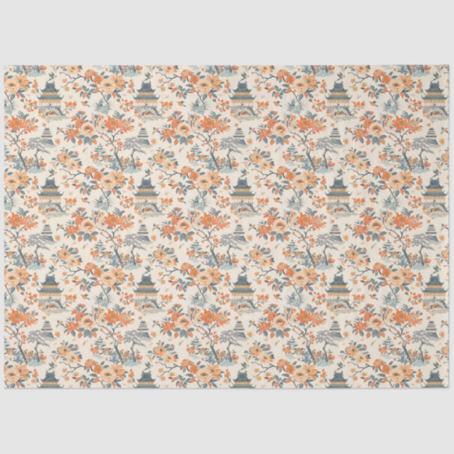 Papel De Seda Cream Orange Floral House Chinoiserie (Anverso)
