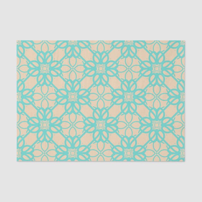 Papel De Seda Cream Turquoise Modern Prairie Garden Folk Lattice (Anverso)