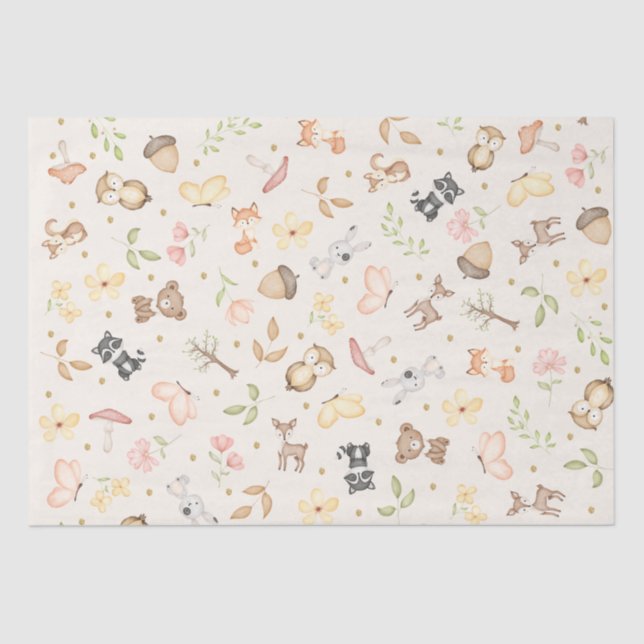 Papel De Seda Cream Watercolor Woodland Animals (Anverso)