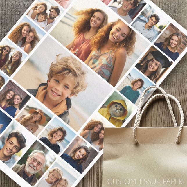 Papel De Seda Crear un Collage de fotos Personalizado - 25 fotos (Custom Photo Tissue Paper)