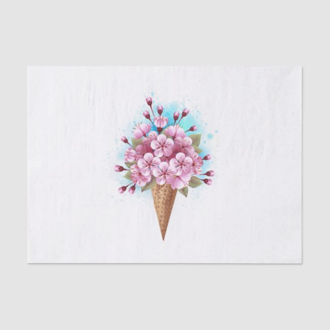 Papel De Seda Crema rosa de hielo Sakura Waffle Cone (Anverso)