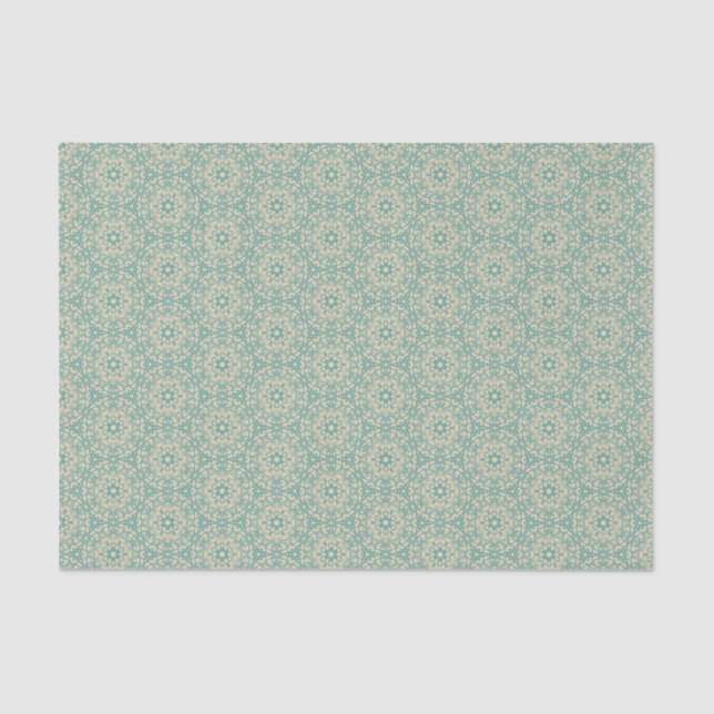 Papel De Seda Crema Turquesa Lace Bloom Prairie Moderno Filigree (Anverso)
