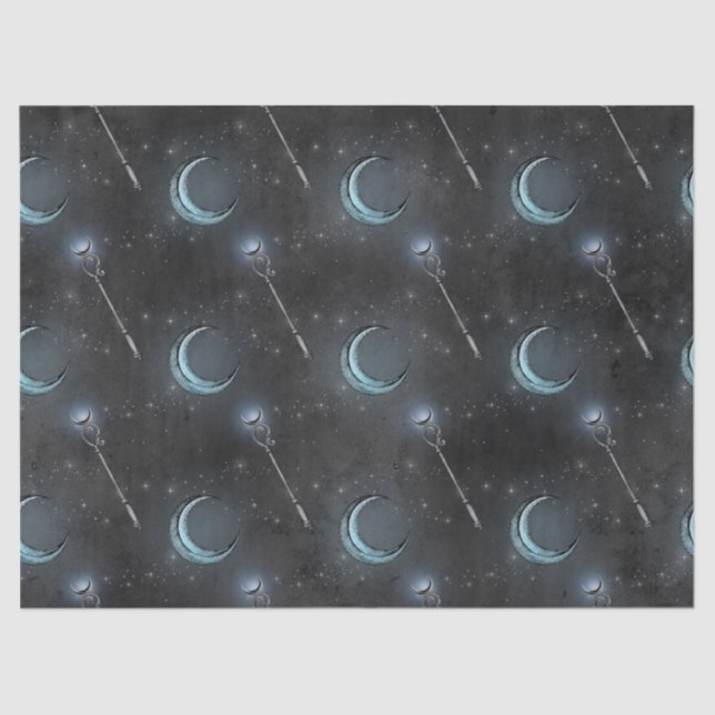 Papel De Seda Crescent Moon and Staff on Black Decoupage (Anverso)
