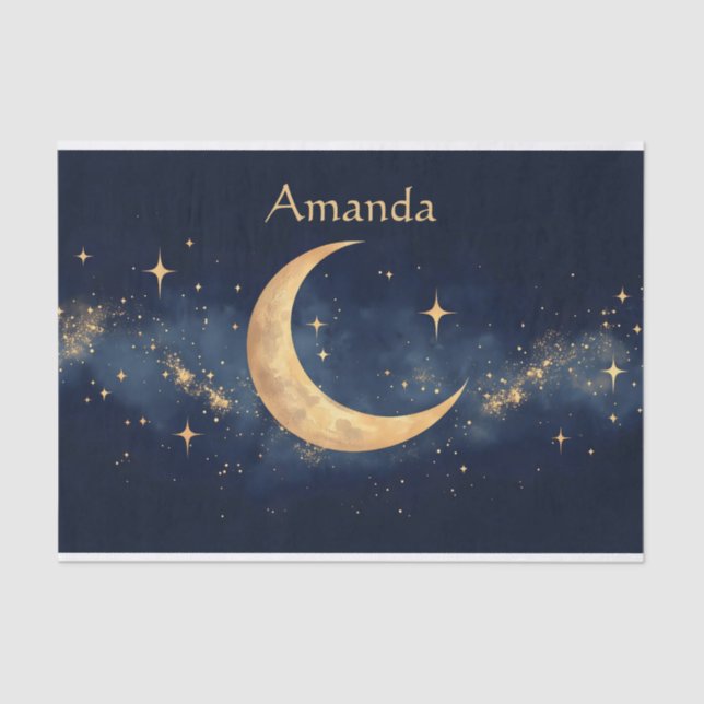 Papel De Seda Crescent Moon and Stars Night Sky personalizado (Anverso)
