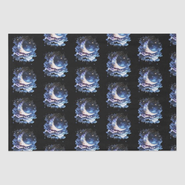Papel De Seda Crescent Moon Stars Celestial Black Halloween (Anverso)