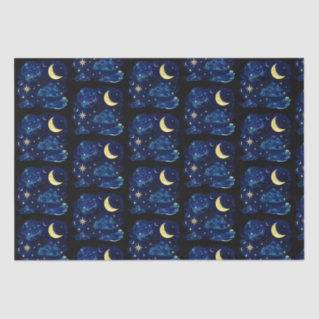 Papel De Seda Crescent Moon Stars Celestial Black Halloween (Anverso)