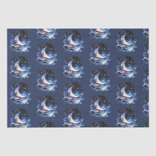 Papel De Seda Crescent Moon Stars Celestial Blue Halloween