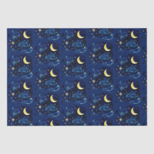 Papel De Seda Crescent Moon Stars Celestial Blue Halloween