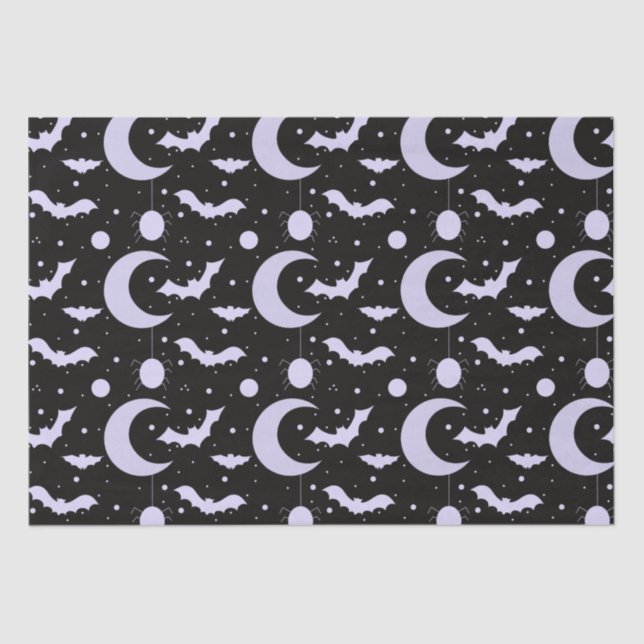 Papel De Seda Crescent Moons, Spiders y Bats Black Halloween (Anverso)