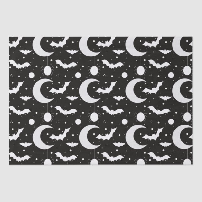 Papel De Seda Crescent Moons, Spiders y Bats Black Halloween (Anverso)