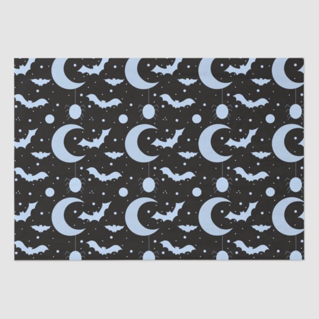 Papel De Seda Crescent Moons, Spiders y Bats Black Halloween (Anverso)