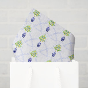 Papel De Seda Crestón de monograma de árbol de limón en acuarela