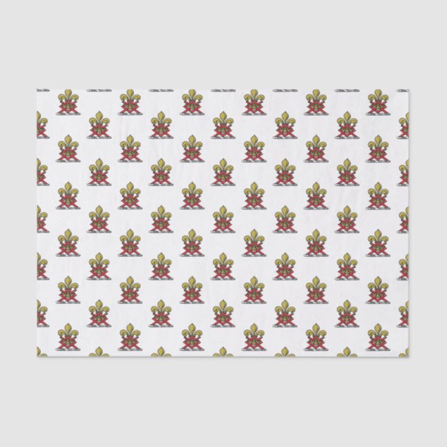 Papel De Seda Crestón Heráldico Emblema Fleur de Lis Rojo Dorado (Anverso)