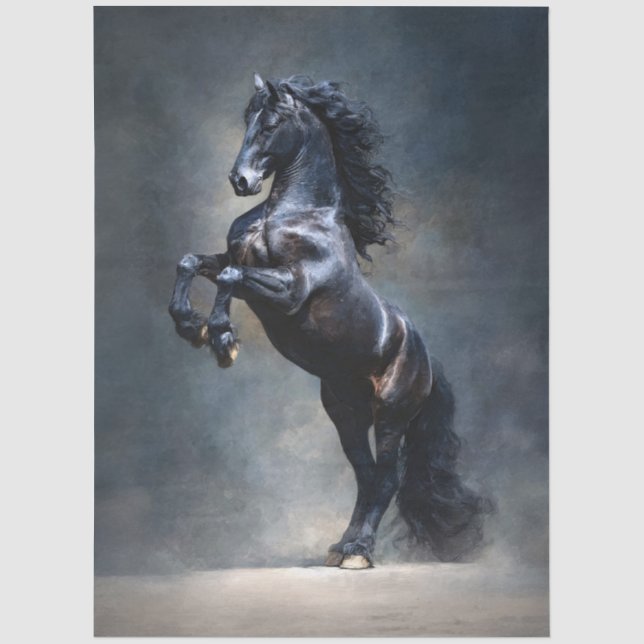 Papel De Seda Crianza de decoupage Caballo Negro (Anverso)