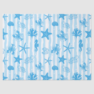 Papel De Seda Criaturas Azules del Mar Patrón de Garabatos Náuti