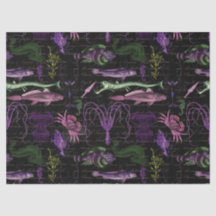 Criaturas del mar morado y verde en el desmoronami