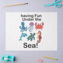 Papel De Seda Criaturas Marinas Divirtiéndose Bajo El Mar Cumple