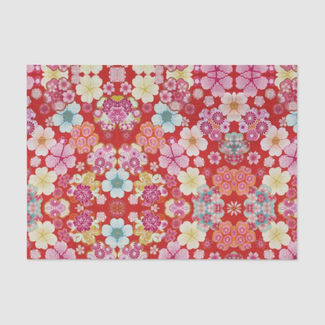Papel De Seda Crimson Floral Chirimen (Anverso)