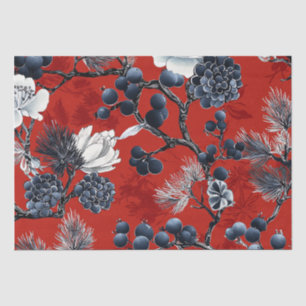 Papel De Seda Crimson Indigo Chinoiserie Peonía Magnolia Inviern