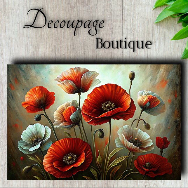 Papel De Seda Crimson Poppy Dance Decoupage (Crimson Poppy Dance Decoupage Tissue Paper)