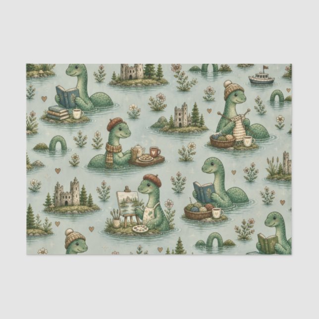 Papel De Seda Criptídeos Acogedores Nessie Monstruo del Lago Nes (Anverso)