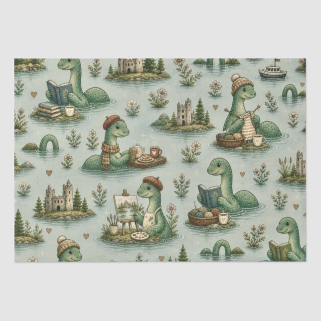 Papel De Seda Criptídeos Acogedores Nessie Monstruo del Lago Nes (Anverso)