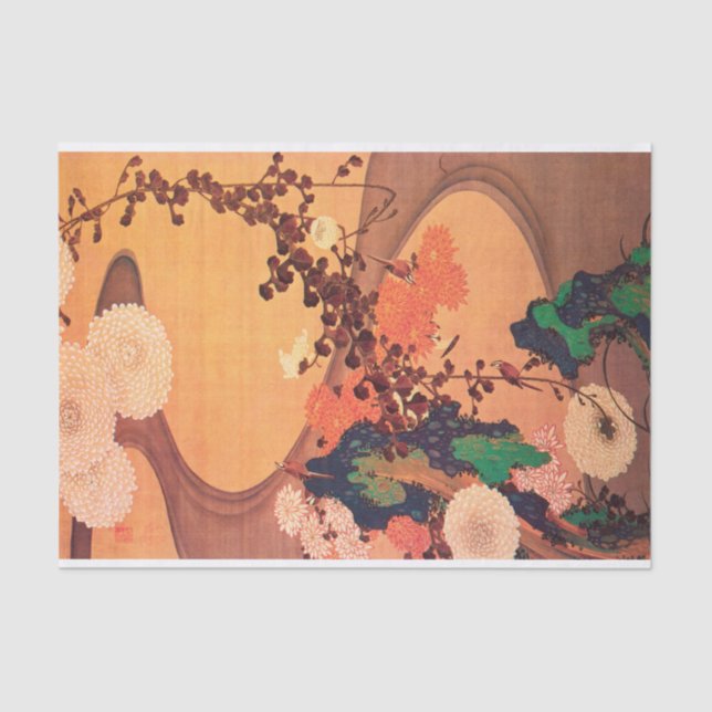 Papel De Seda Crisantemo por un arroyo con rocas (1760) (Anverso)