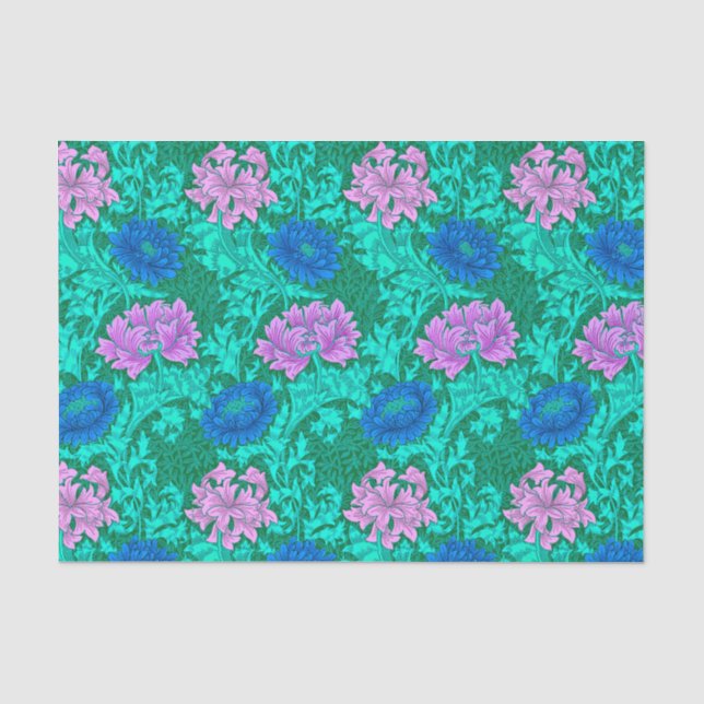 Papel De Seda Crisantemos, aguamarina y violeta de William (Anverso)