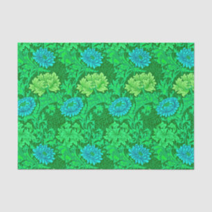 Papel De Seda Crisantemos, verde lima y aguamarina de William