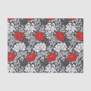 Papel De Seda Crisantemos William Morris, gris y rojo