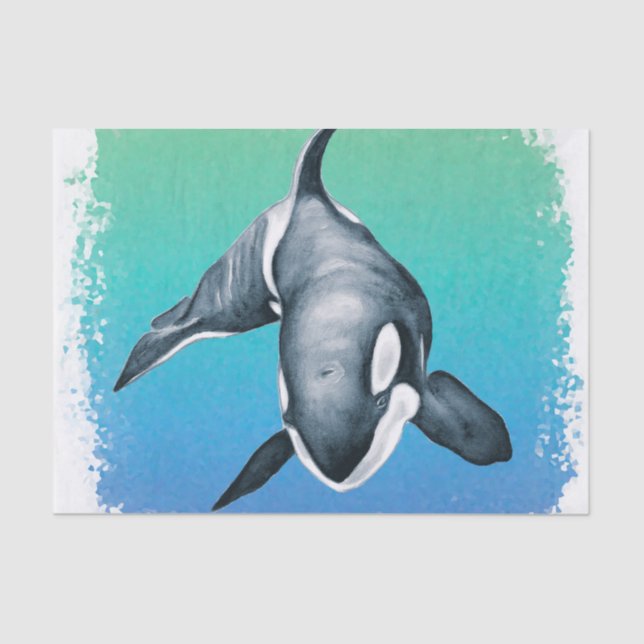 Papel De Seda Cristal Verde azulado de la ballena orca (Anverso)