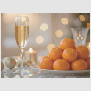 Papel De Seda Cristal Vidrio, Champán, Mandarinas Mesa Festiva