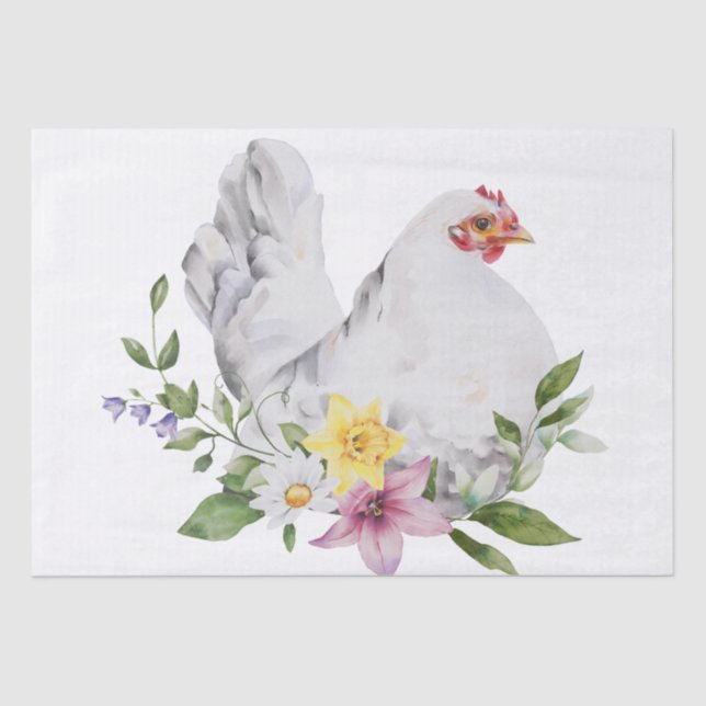 Papel De Seda Croma de primavera Hen acuarela floral (Anverso)