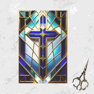 Papel De Seda Cross Blue Colorful Stained Glass Illustration