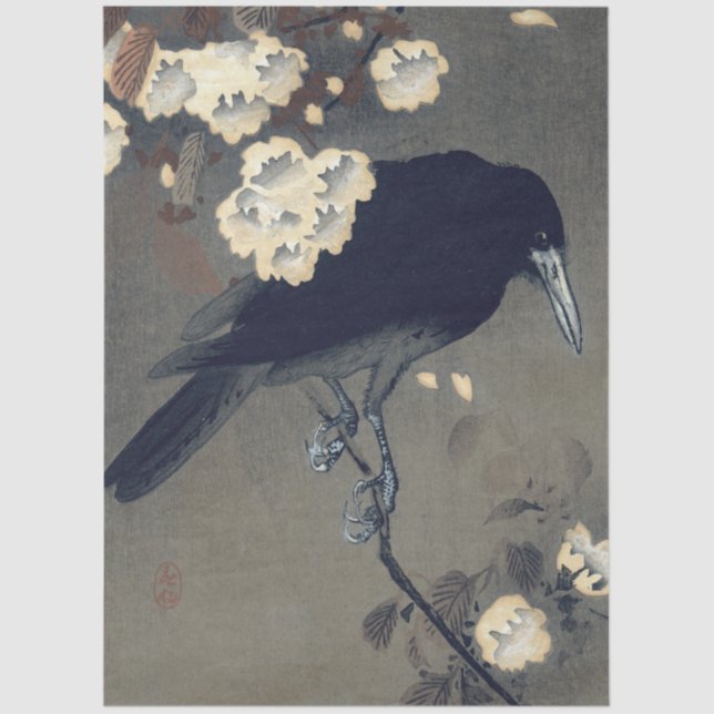 Papel De Seda Crow and Blossom by Ohara Koson Decoupage (Anverso)