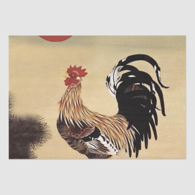 Papel De Seda Crowing de gallos por Ito Jakuchu (Anverso)