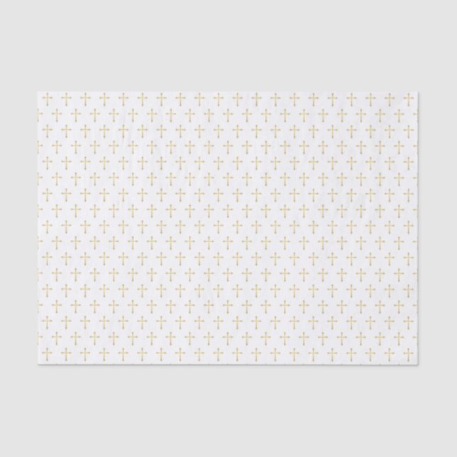Papel De Seda Cruces cristianas de oro sobre blanco (Anverso)