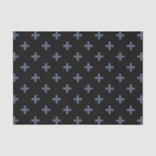 Papel De Seda Cruces de polka azul-gris sobre negro