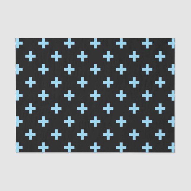 Papel De Seda Cruces de polka azul sobre negro (Anverso)