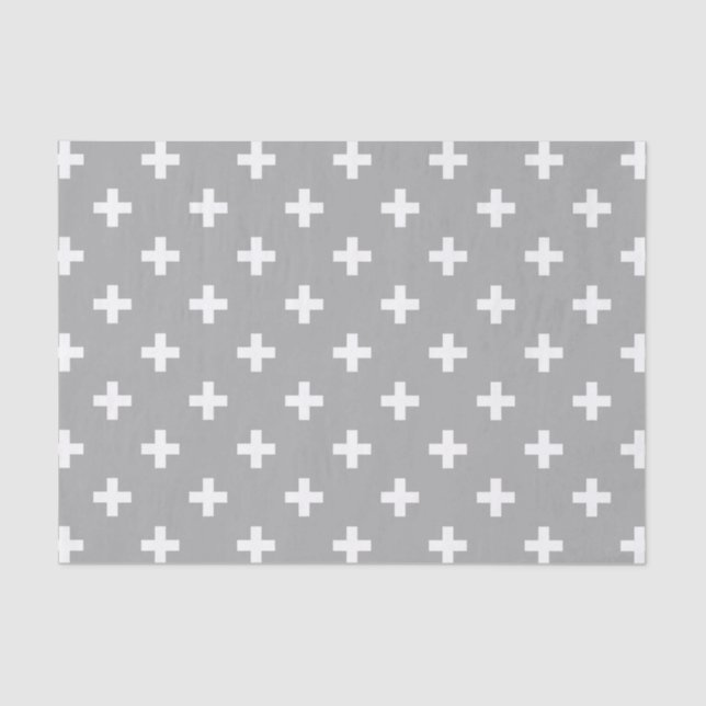 Papel De Seda Cruces de polka blanca en gris (Anverso)