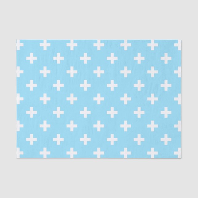 Papel De Seda Cruces de polka blanco sobre azul bebé (Anverso)