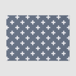 Papel De Seda Cruces de polka blanco sobre gris azul
