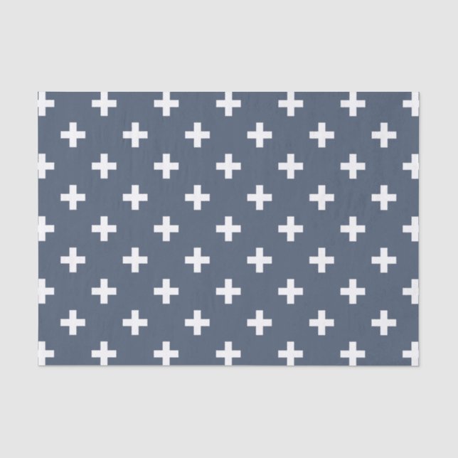 Papel De Seda Cruces de polka blanco sobre gris azul (Anverso)