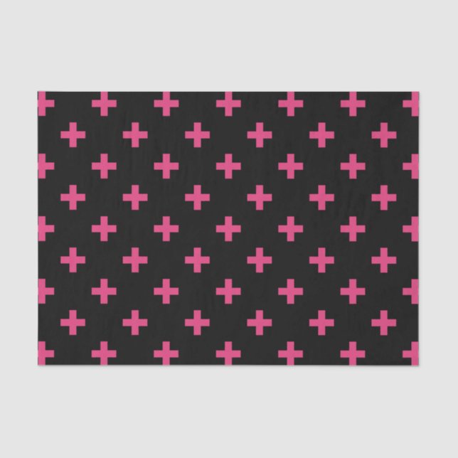 Papel De Seda Cruces de polka de Fuchsia sobre negro (Anverso)