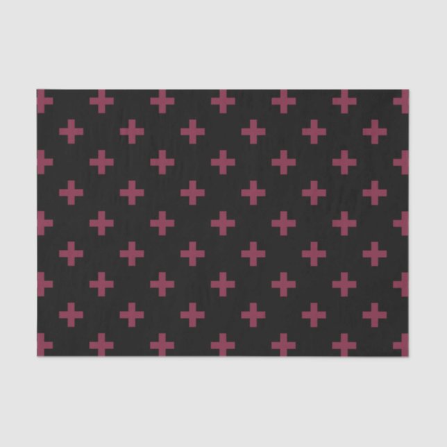 Papel De Seda Cruces de polka de moras sobre negro (Anverso)